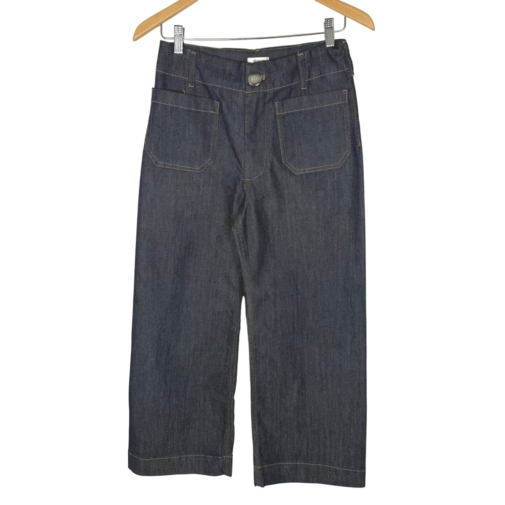 Maeve Anthropologie The Colette Dark Wash Wide Leg Cropped Patch Pocket Jeans 27